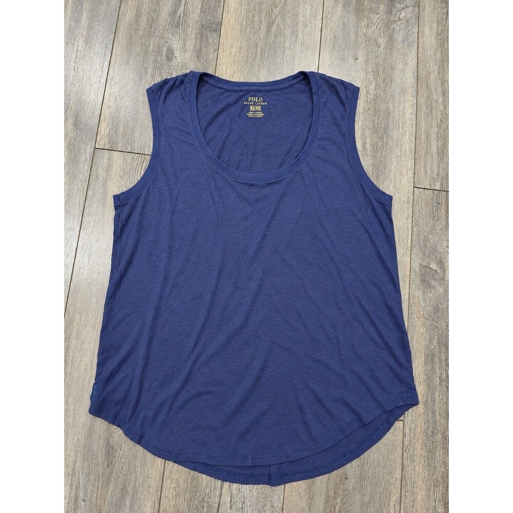 Polo Ralph Lauren Womens XL Navy Blue Scoop Neck Tank Top Curved Hem Pony Logo